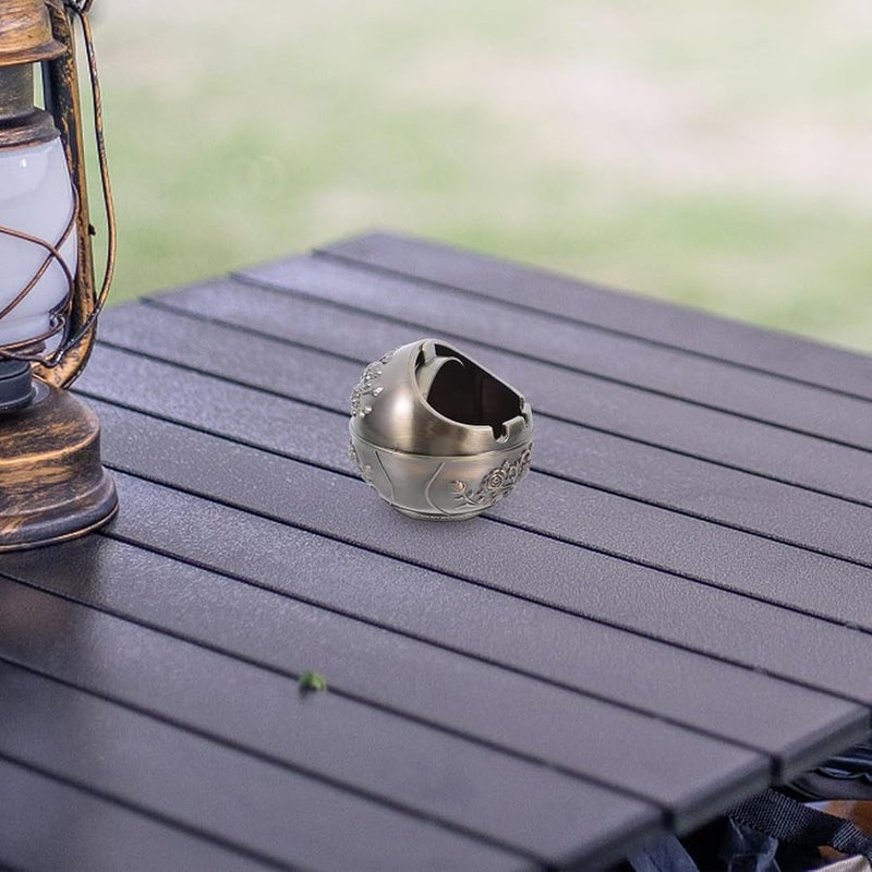 صحن رماد برونزي كلاسيكي معدني مع غطاء مقاوم للرياح محمول للمنزل السيارة الفناء - Image 5